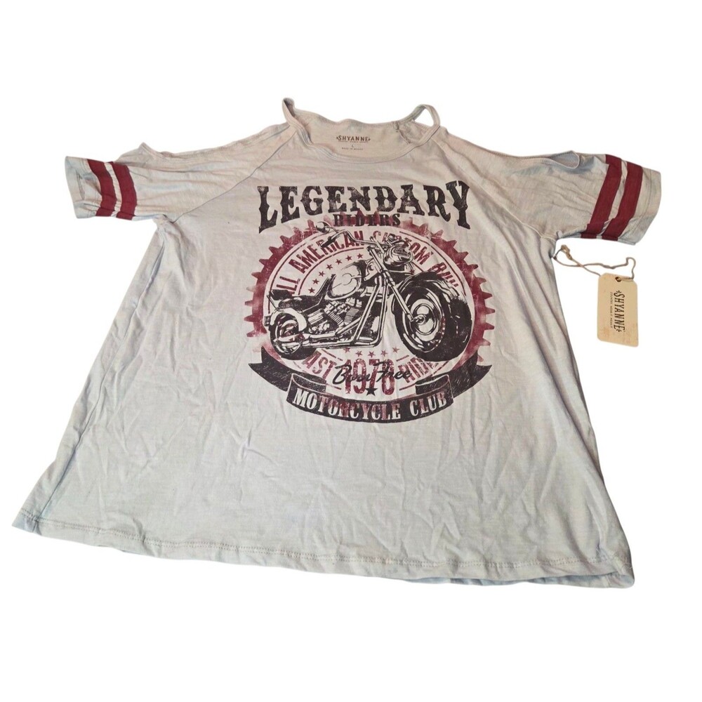 Shyanne Legendary Riders Motorcycle Club Sz L Cold Shoulder Top Womens NWT